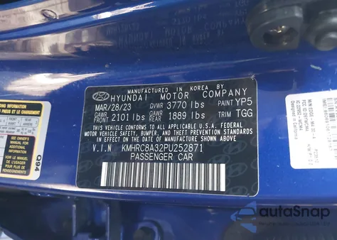 2023 Hyundai Venue Sel z USA, uszkodzony, nr VIN KMHRC8A32PU252871